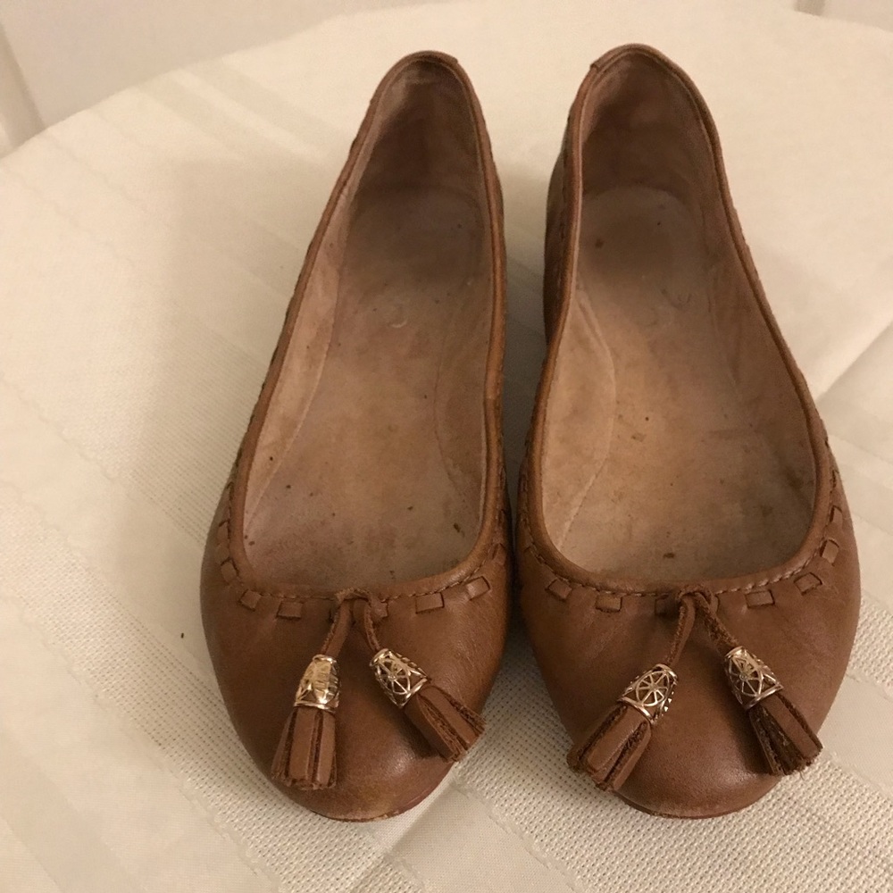 Aldo Leather Tan Tassel Ballerina Shoes